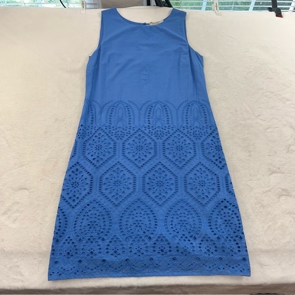 ORIENTIQUE Naturally Australian Blue Cotton Eyelet Crochet Embroidered Dress S - Picture 3 of 10